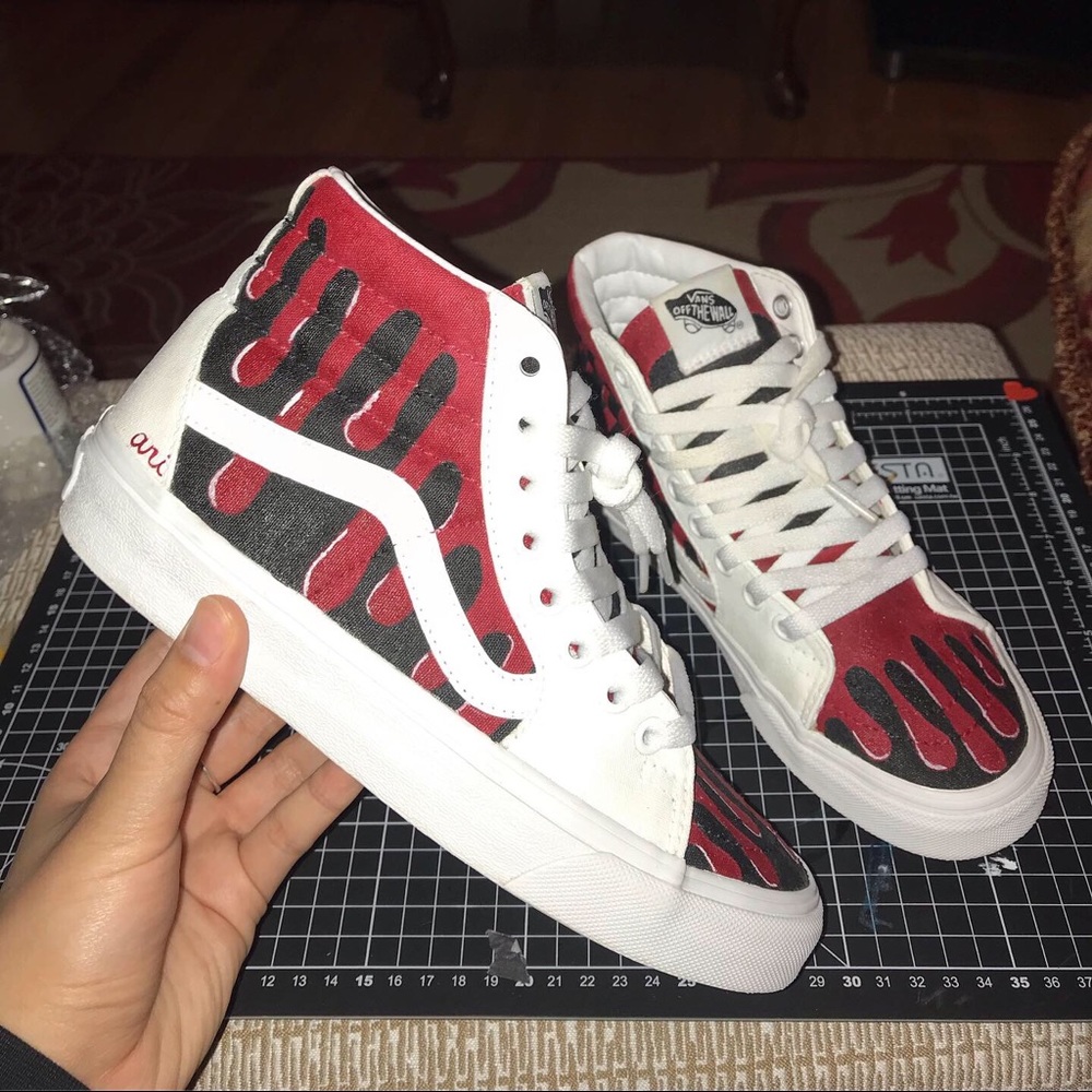 Custom Red Drip Vans High Top